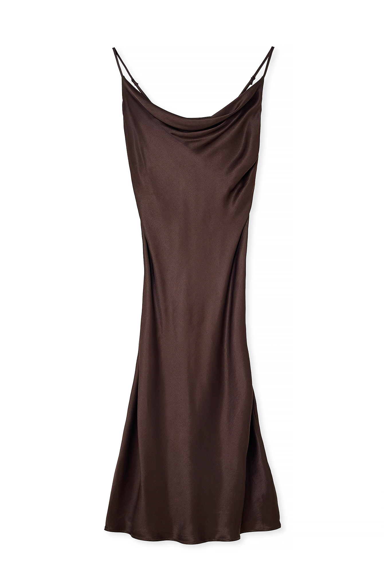 Brown Waterfall Midi Slip Dress
