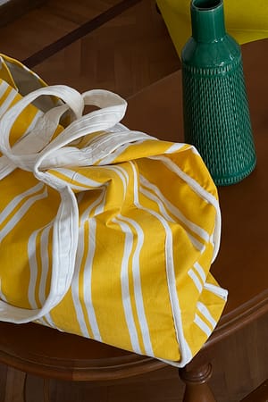 Yellow White Stripes Oversized Striped Beach Bag