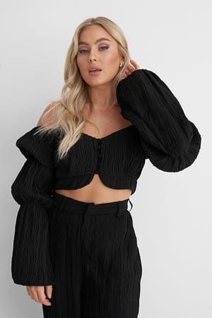 Black Structured Cropped Blouse