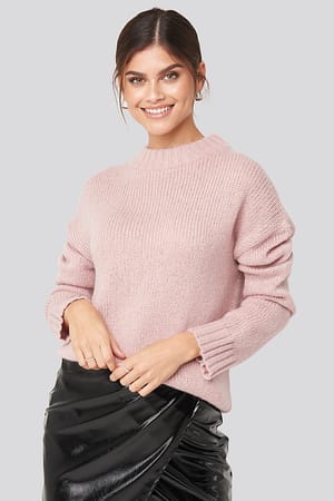 Pink Wielokolorowy Karbowany Sweter Z Dzianiny