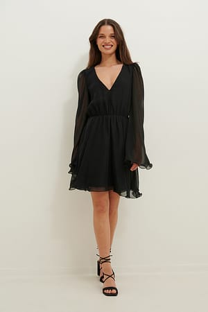 Black Wide Sleeve Chiffon Mini Dress