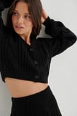 Black Cropped Cable Knit Cardigan