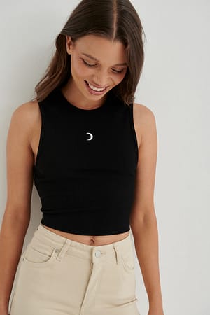 Black Embroidery Detail Cropped Top
