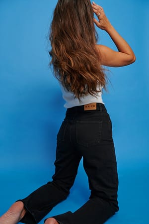 Black Jeans Perna Larga com Fecho Assimétrico orgânicos