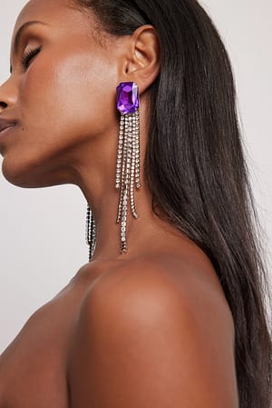 Purple Hengende øreringer med strass og stor stein