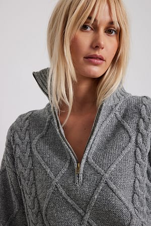 Grey Camisola de malha tricotada com fecho