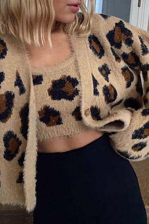 Leopard Knitted Cropped Cardigan