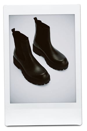 Black Kraftige støvler i læder med profilskaft