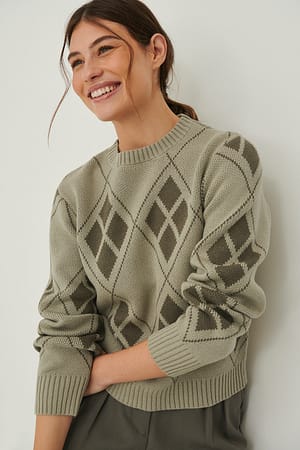 Olive Strikket sweater med argyle-mønster