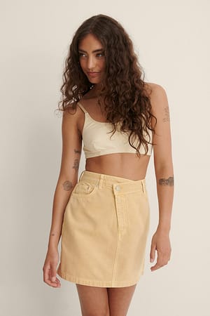 Dusty Yellow Colored Asymmetric Closure Denim Skirt