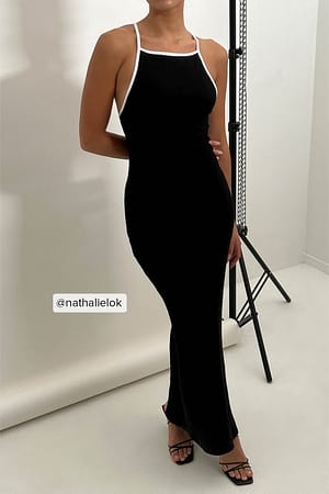 Black Contrast Binding Maxi Dress
