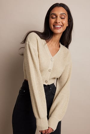 Champagne Cropped Knitted Lurex Cardigan