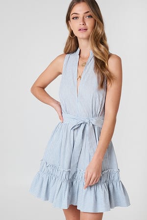 Blue/White Stripe Sukienka bez rękawów z wiązaniem