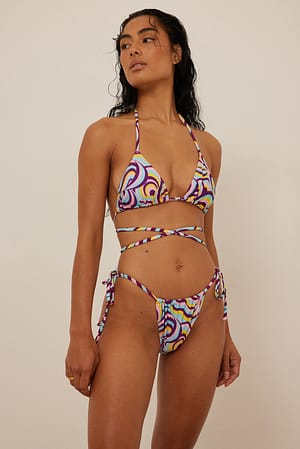 Multi Colour Print Braguitas de bikini de cintura media con cordón