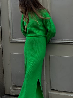 Green Wool Blend Ribbed Knitted Sweater