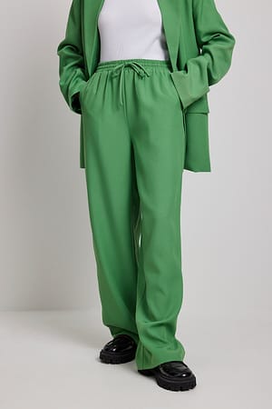 Green Elastic Waist Classic Trousers