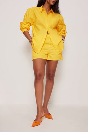 Yellow Elastic Waistband Cotton Shorts
