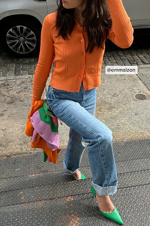 Orange Fine Knitted Collar Top
