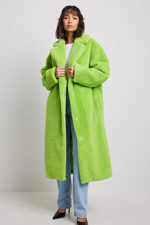 Green Faux Fur Maxi Coat