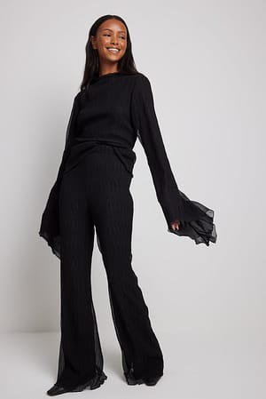 Black Teksturowane rozkloszowane spodnie