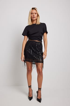 Black Minifalda de lentejuelas con flecos