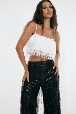 White Fringes Detail Cropped Top