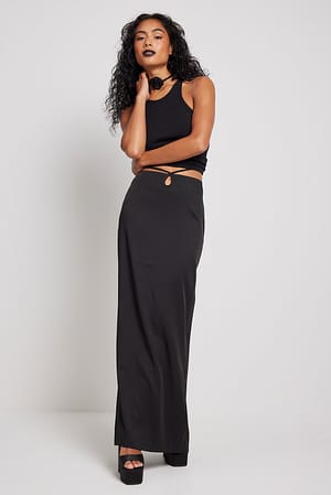 Black Front Detailed Tie Maxi Skirt