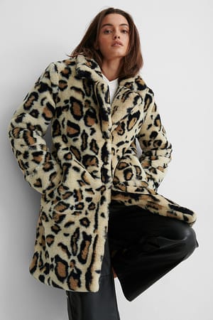 Leopard Faux Fur Frakke