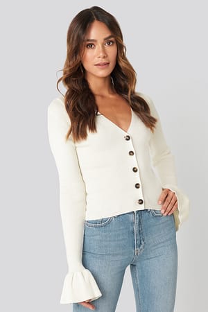 Off White Button Down Bell Sleeve Sweater