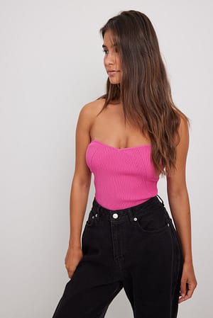 Pink Heart Shaped Knitted Tube Top
