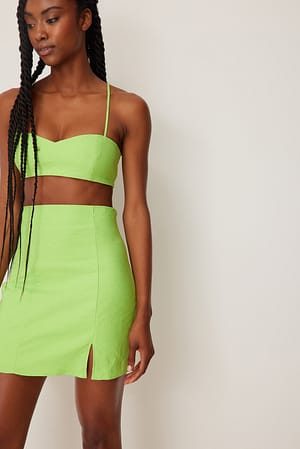 Light Green Minifalda de talle alto, mezcla de lino