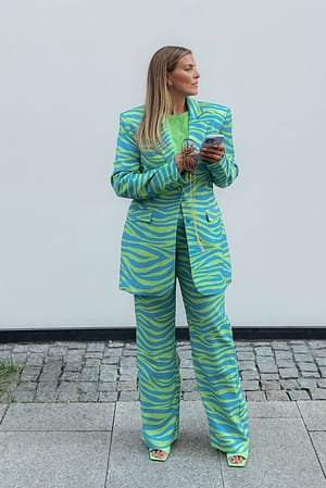 Blue/Green Zebra Rechte kostuumbroek met hoge taille