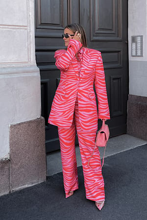 Red/Pink Zebra Korkeavyötäröiset suorat puvun housut