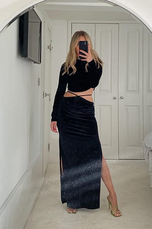 Black Velvet Strap Detail Skirt