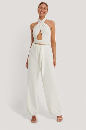 Offwhite Loose Fit Belt Trousers