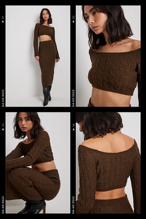 Brown Kort skulderløs sweater med strikdetalje