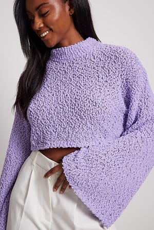 Lilac Kort strikket sweater med vide ærmer
