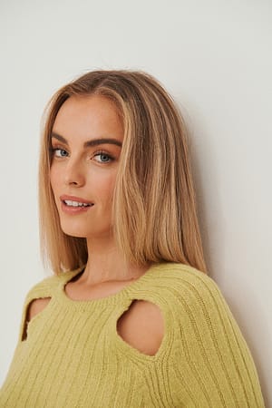 Olive Green Knitted Cut Out Sweater