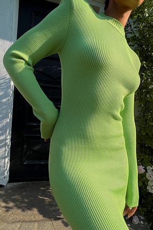 Green Strikket maxikjole med skulderputer