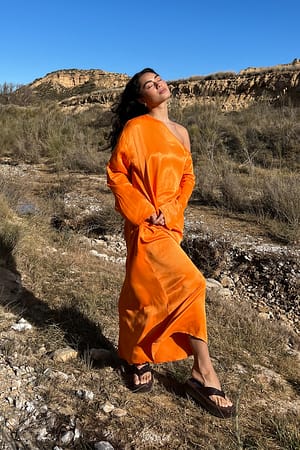 Orange Loose Recycled Satin Dress