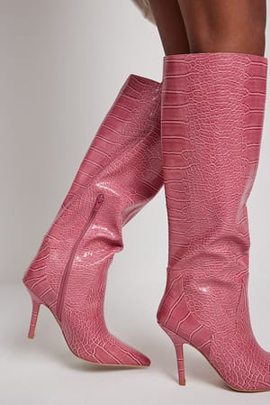 Pink Botas de tacón de aguja con caña ancha