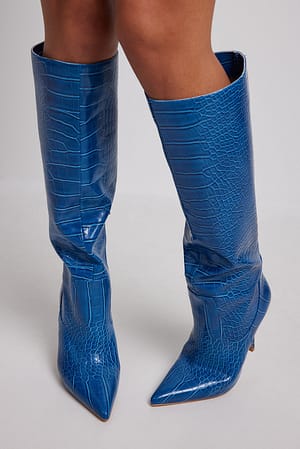 Cobalt Blue Støvler med stilethæler og løst skaft