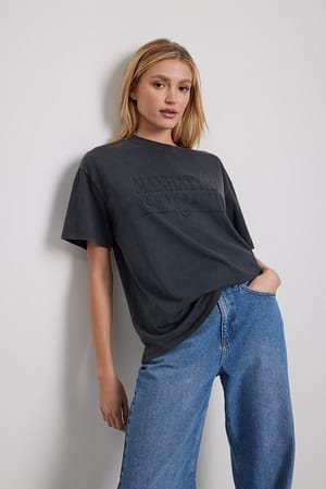 Dark Grey Oversized t-shirt med Manhattan-tryck