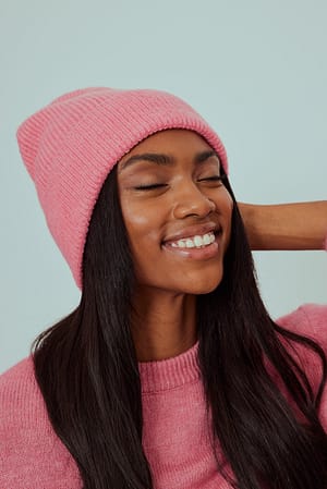 Pink Wool Blend Knitted Beanie