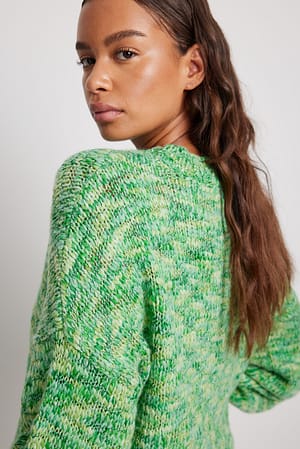 Green Mix Melange Knitted Oversized Sweater