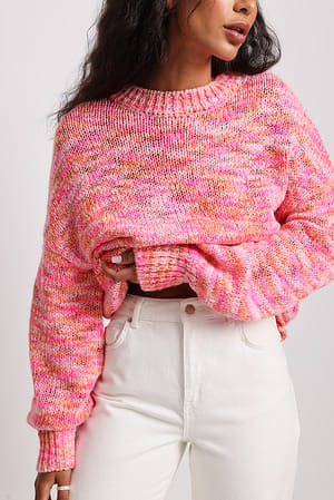 Pink Mix Melange Knitted Oversized Sweater