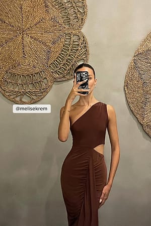 Brown Shoulder Cut Out Maxi Dress