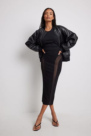 Black Falda ajustada con paneles de malla