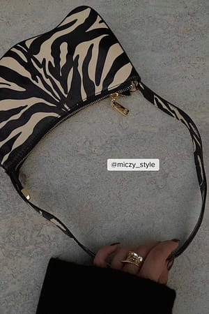 Black Zebra Wavy Strap Baguette Bag