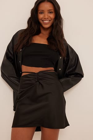 Black Minifalda de satén fruncida